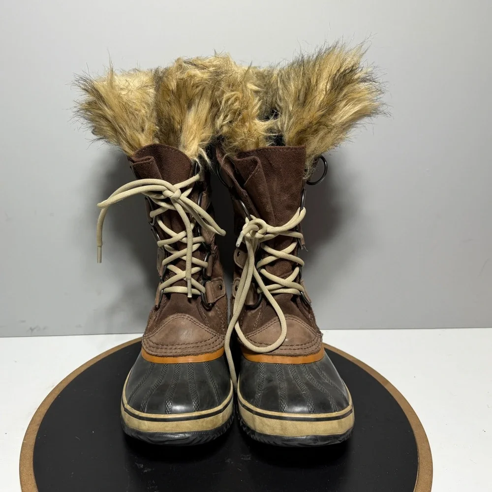 Sorel‎ Tofino Winter Boots Women Size 8 Waterproof Suede Brown Black Faux Fur